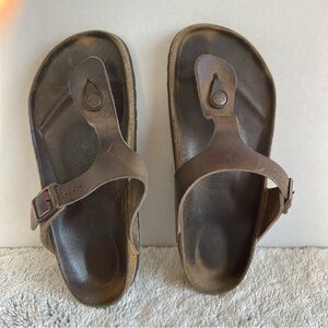 Birkenstock Gizeh Birko-Flor Womens Sz 37 Comfort Casual Summer Gold Sandals